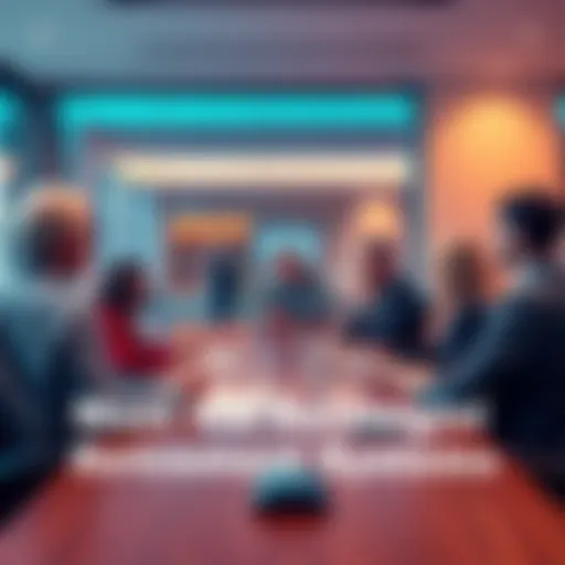 A group of professionals discussing retirement plans in a meeting room, focusing on financial management and people's futures.