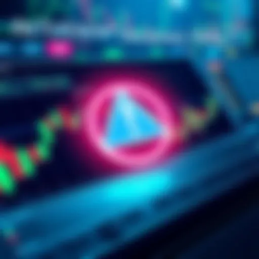 A digital illustration showing a warning symbol over a crypto trading platform interface, highlighting the freeze in trading activities.