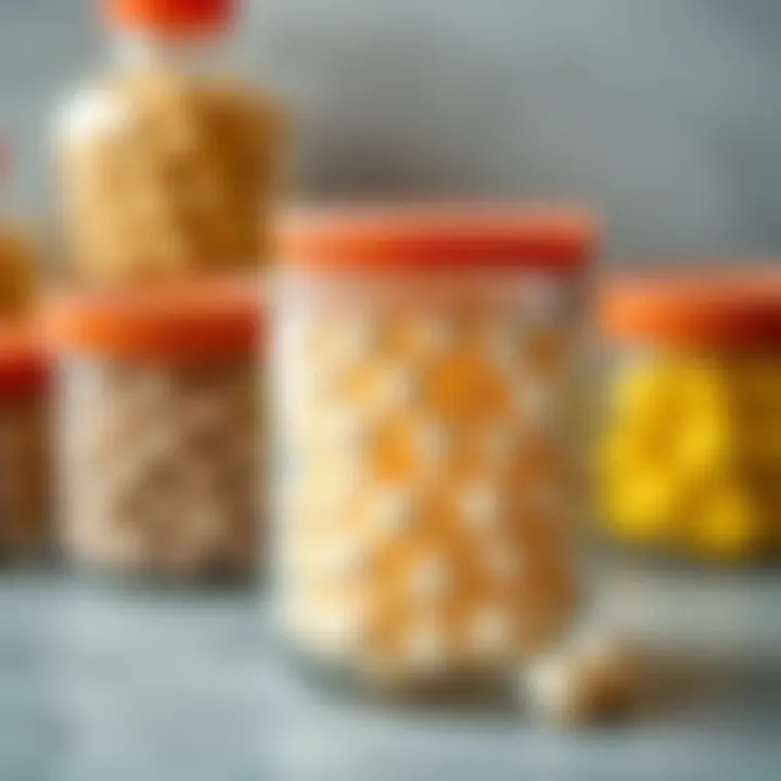 A close-up of a reusable tamper-evident jar with a unique lid featuring tiny balls creating a random pattern, showing it's securely closed.