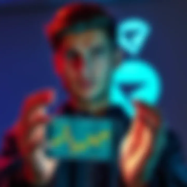 Revolut's Decision on USDT A person looking concerned while holding a smartphone displaying cryptocurrency graphs, with a Revolut logo in the background