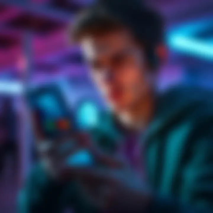 A frustrated person looking at their phone with a Revolut logo on the screen, showing account issues and money concerns.