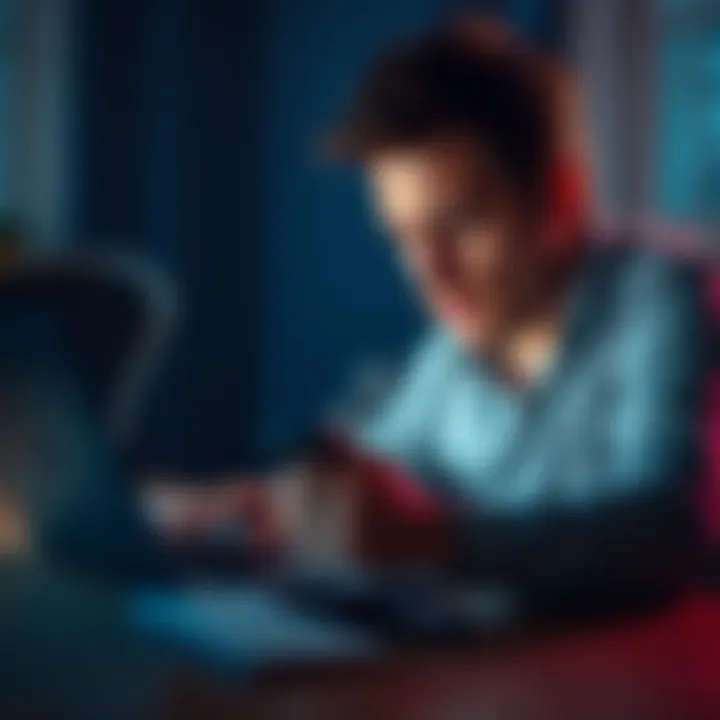 A frustrated person looking at a laptop screen with a warning message about Revolut account restriction, showing concern over finances.