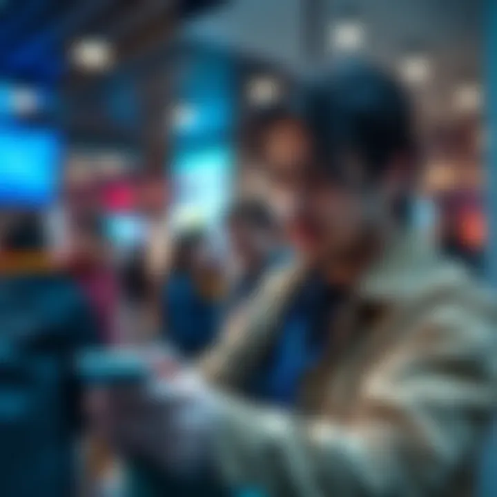 An EU citizen using a smartphone to open a Revolut account in a UK setting.
