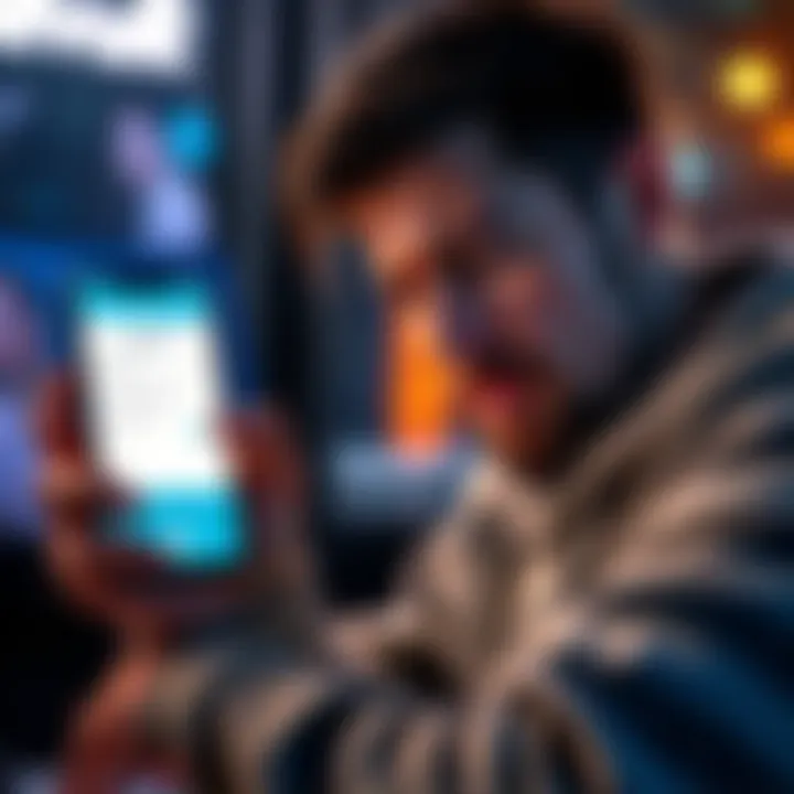 A frustrated user looking at their phone while trying to sign up for the Revolut app, showing a verification code and passcode request.