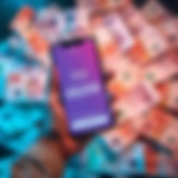 A person holding a smartphone displaying the Revolut app with a large amount showing for transfer, surrounded by currency notes