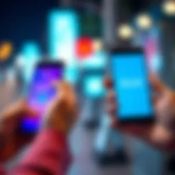 A person holding two smartphones displaying the Revolut app, one for work and one for personal use.