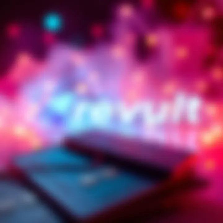 Revolut logo with banking elements like credit cards and money symbols