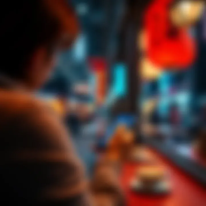 A person using the Revolut app on their smartphone while seated at a cafe in Japan