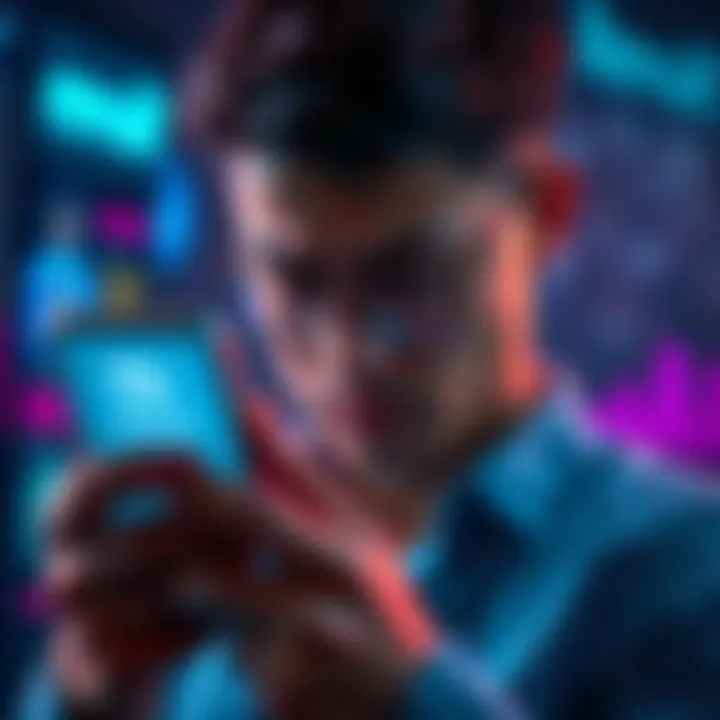 A person looking worried while checking their phone, with a Revolut logo visible on the screen, showing blocked payment notice