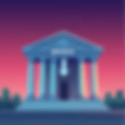 Revolut Savings Rate Change An illustration of a bank building with a downward arrow indicating a drop in interest rates, symbolizing Revolut's savings account rate change.