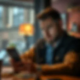 A frustrated business owner looking at their phone, concerned about Revolut withholding £1,000 from a client payment.