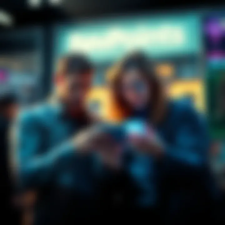 A visual representation of confused people looking at a mobile device displaying RevPoints pricing for eSIMs in the UK.