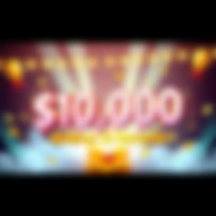 A graphic showing a large $10,000 text with reward icons and a celebration theme