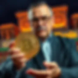 Mexican billionaire Ricardo Salinas showing a Bitcoin while advising people to invest their cash into it
