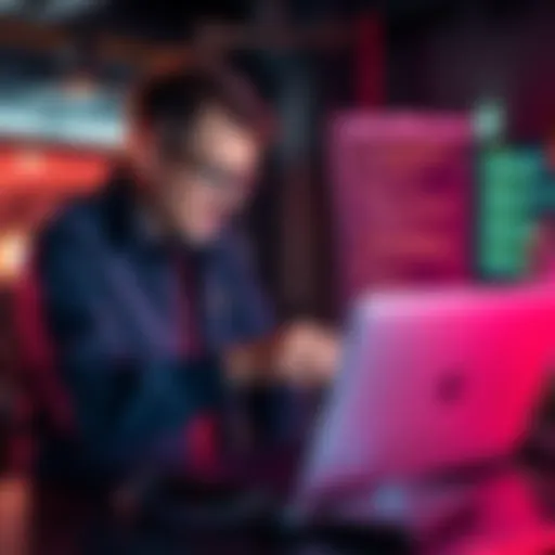 Ricki and Piotr brainstorming over a laptop about disk space savings and performance improvements