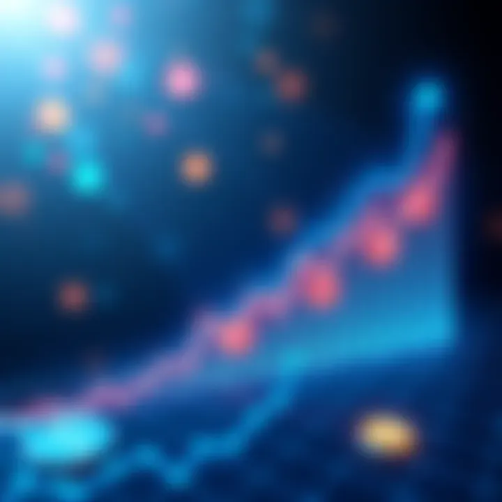 Graph showing Ripple's valuation rise by $10 billion in four months, with upward trend lines and digital currency symbols