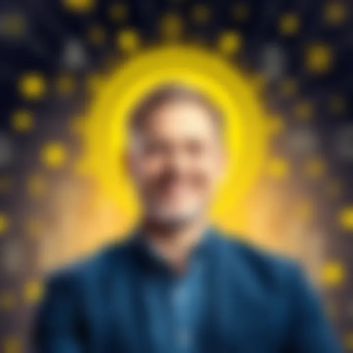 Chris Larsen supporting the launch of the Yellow Network with a backdrop of digital finance icons