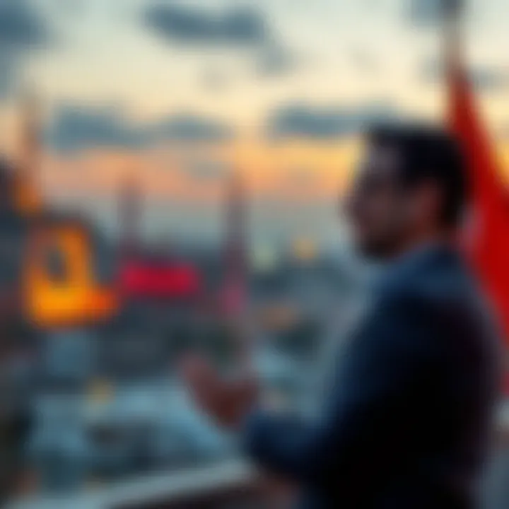 A Ripple executive discussing the future of cryptocurrency in Turkey, with a backdrop of Turkish landmarks and crypto symbols.