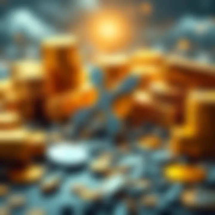 A visual representation of Ripple XRP with a reduced supply and growing demand, showcasing bars of gold and coins symbolizing investment opportunities.