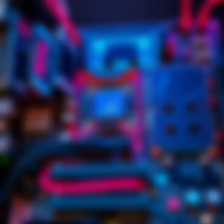 A close-up view of an 8-slot riserless motherboard showing components and connections, indicating freezing issues during software use.