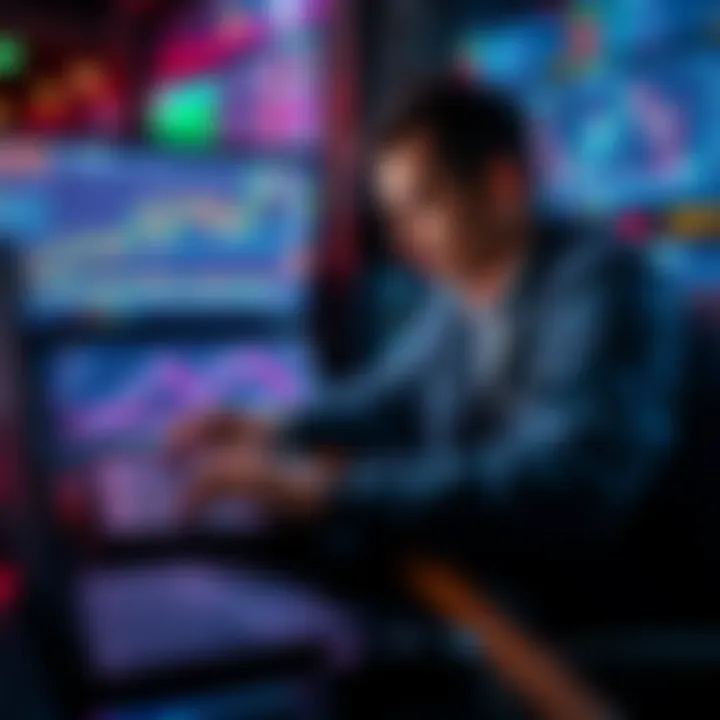 A trader reviewing charts and strategies on a laptop, focusing on risk management techniques.