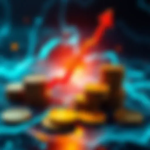 A visual representation of the unstable risk-to-reward ratio in liquid staking, featuring a downward trending graph alongside coins symbolizing investments.