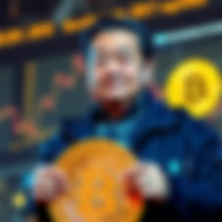 Robert Kiyosaki with Bitcoin Robert Kiyosaki stands with a Bitcoin symbol, showing his investment decisions and optimism about the cryptocurrency market.