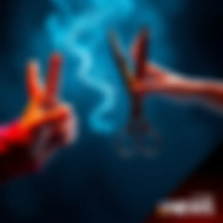 A visual representation of Rock, Paper, Scissors with hand gestures showing rock, paper, and scissors