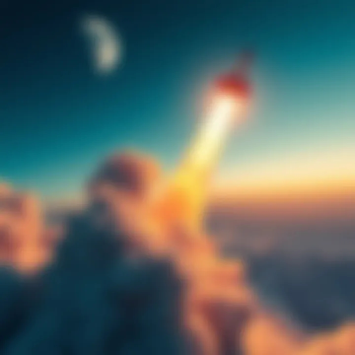A rocket launches towards the sky, symbolizing price predictions soaring high in the market.