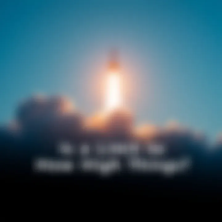 A powerful rocket taking off into a clear blue sky, symbolizing ambition and human innovation.
