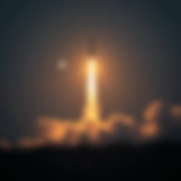 A rocket soaring into the sky with the moon in the background, symbolizing a project aiming high