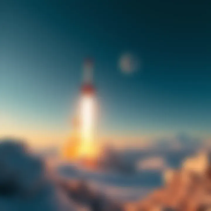 A rocket soaring into the sky aimed at the Moon, symbolizing advancements in lunar exploration.