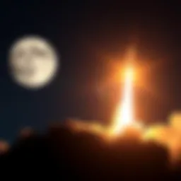 Rocket Launch to the Moon A rocket blasting off into space towards the moon, symbolizing the excitement for the year 2026 and new achievements.