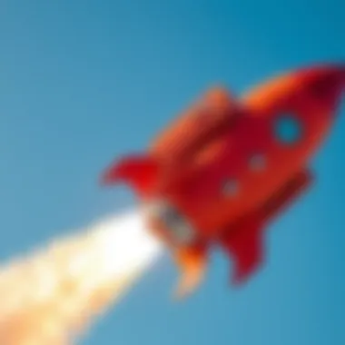 A vibrant rocket pack ready for takeoff against a clear blue sky