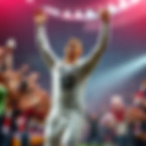 Cristiano Ronaldo celebrating after scoring a goal with arms raised in joy, surrounded by cheering fans.