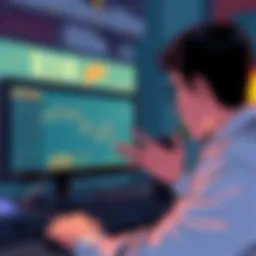 An illustration showing a person looking shocked at a computer screen displaying a losing cryptocurrency investment, symbolizing the risks of rug pulling for investors.