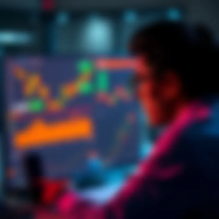 Profiting from rug pulls A person looking at a computer screen showing charts and money symbols, reflecting profits from rug pulls