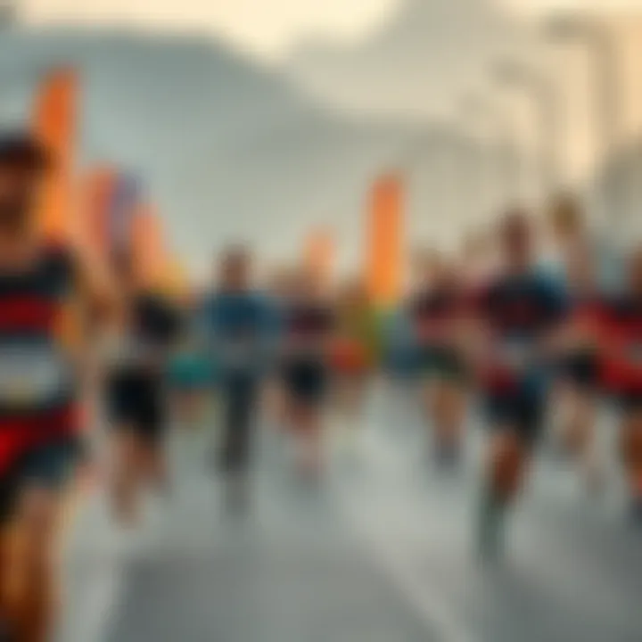 A group of runners participating in the Monero Marathon, smiling and enjoying the event, with diverse distances in the background.