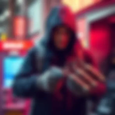 Russian man with airsoft grenades A man in a hoodie holding airsoft grenades while approaching a Bitcoin ATM