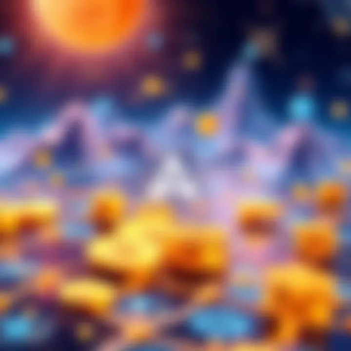 Illustration showing digital tokens representing real-world assets and crypto payments on a blockchain with Algorand's logo