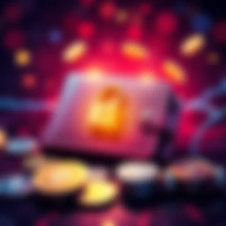 A digital illustration of a secure crypto wallet with a lock symbol and various cryptocurrencies around it