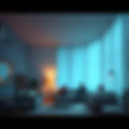 A serene room with soft lighting, cozy seating, and people sharing comforting moments together, representing a safe haven.