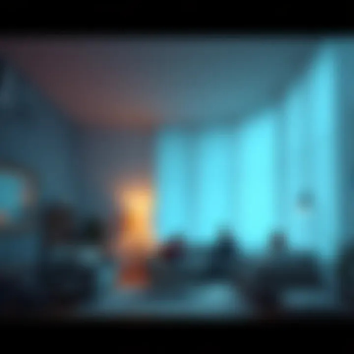 A serene room with soft lighting, cozy seating, and people sharing comforting moments together, representing a safe haven.