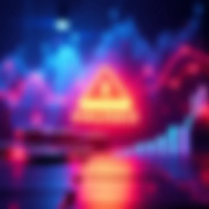 Graphic showing a paused blockchain with a warning symbol and falling token value chart