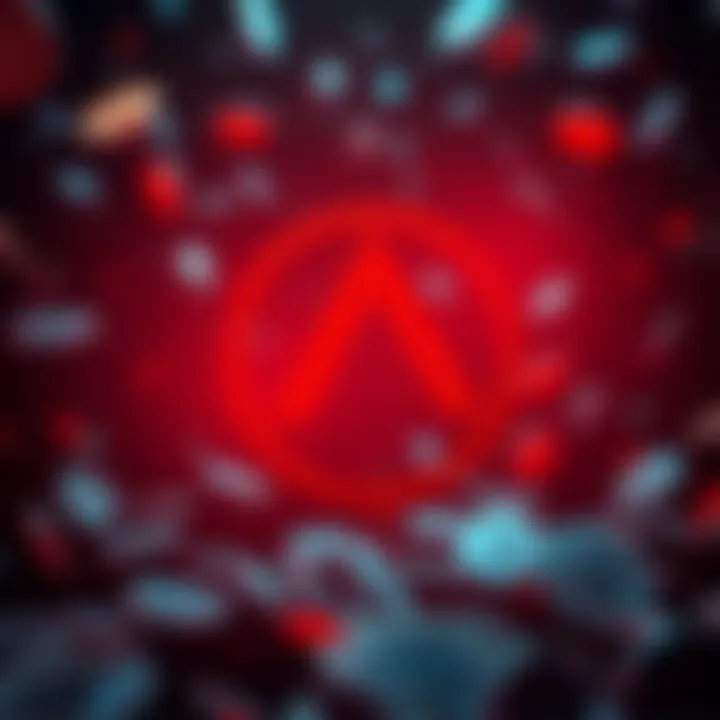 Saintquant scam alert A visual warning about the Saintquant crypto scam, featuring a red alert symbol and a background of falling cryptocurrency coins.