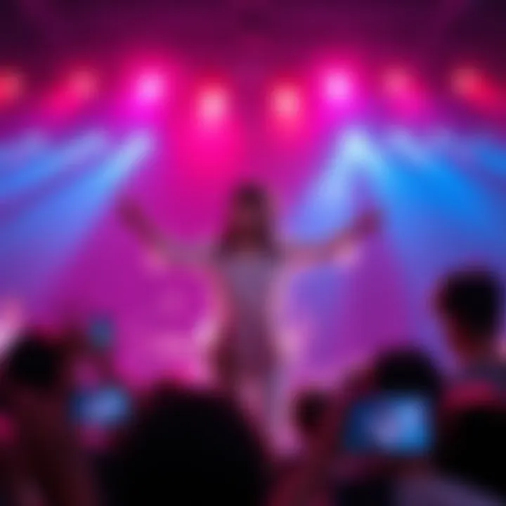 Sakura Performing with LeSserafim Sakura stands center stage with LeSserafim, capturing the energy of their K-Pop performance, surrounded by cheering fans.