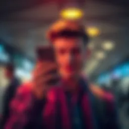 A person checks their phone for salary payment notification from Revolut, looking hopeful and anxious.