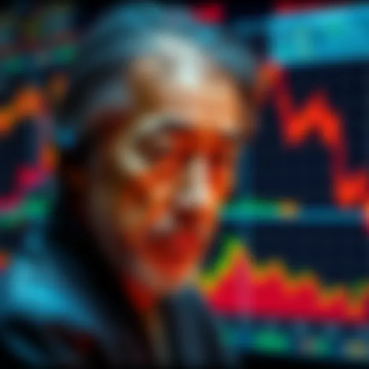 Satoshi Nakamoto in front of a financial graph Satoshi Nakamoto looks concerned while analyzing a financial graph showing the flaws in the Federal Reserve practices as depicted in 'The Network' movie.
