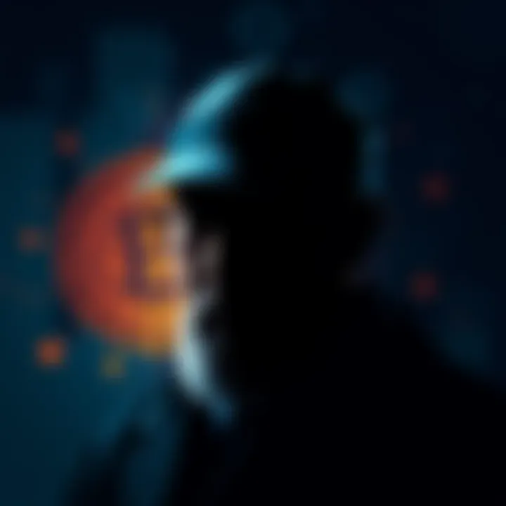 Portrait of Satoshi Nakamoto Illustration of a shadowy figure representing Satoshi Nakamoto, with Bitcoin symbols in the background.