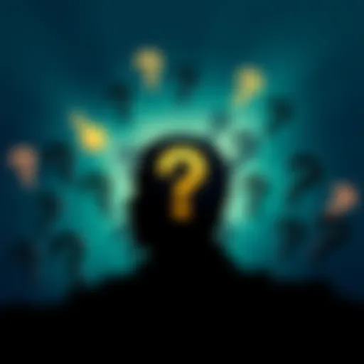 Silhouette representing the unknown identity of Satoshi Nakamoto surrounded by question marks